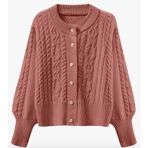 Boutique Cable Knit Cropped Cardigan Sweater Womens Lrge  Rose Cottagecore NWT